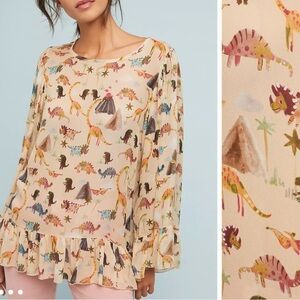 Blush Pink Dinosaur Print Ruffle Hem Blouse
